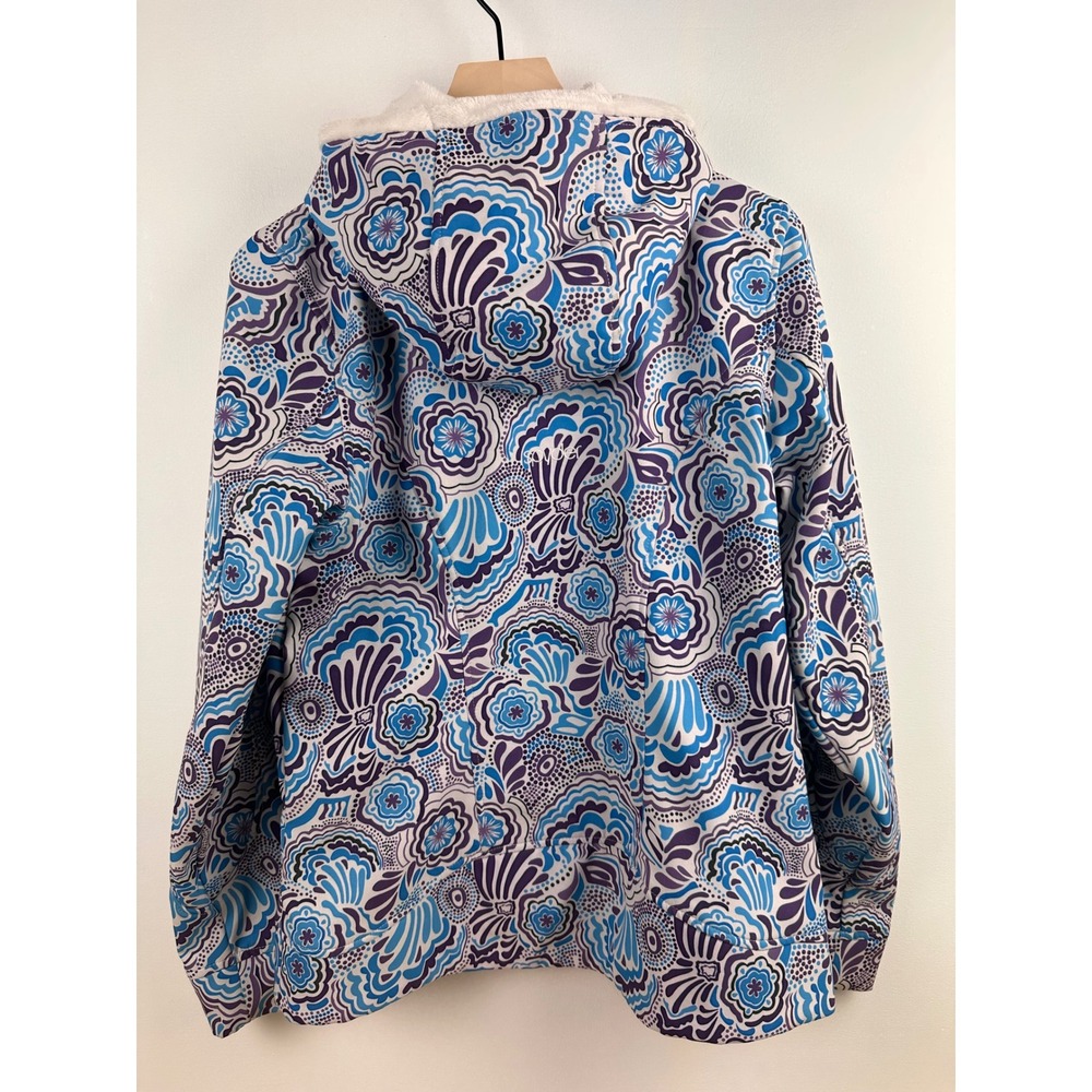 Spyder Women's Large Floral Faux-Fur Lined Hooded Jacket Full-Zip Blue Purple - Picture 3 of 12